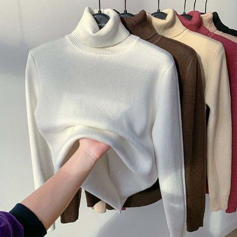 Textured women's turtleneck sweater, a cozy long-sleeve pullover offering fall and winter warmth.