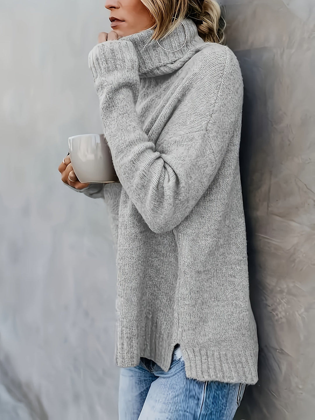 Fall fashion: Women's cozy knit turtleneck sweater, relaxed fit, side split hem for ultimate comfort.