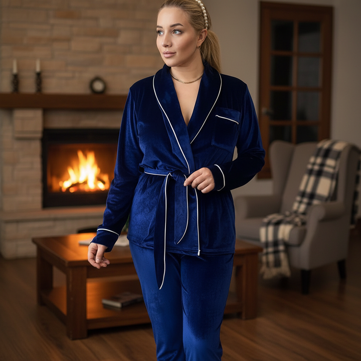 Women's Cozy Two-Piece Pajama Set Marie in soft fabric, ideal for autumn winter loungewear