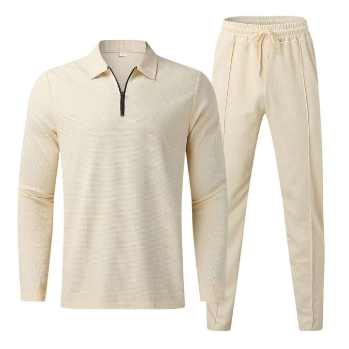 Soft women's waffle knit lounge set, two-piece jogger & zip-up top for ultimate cozy casual wear.