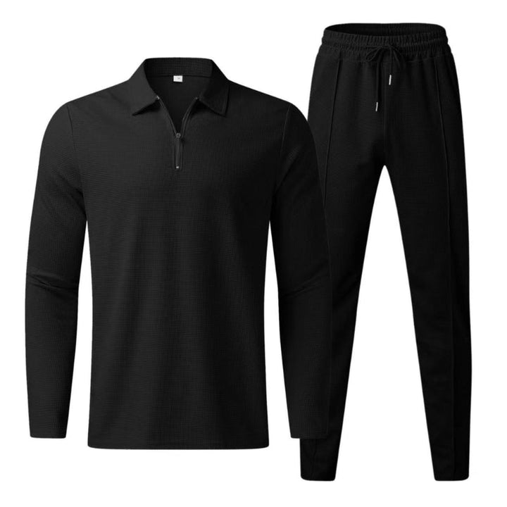 Comfortable women's two-piece waffle knit leisure set. Zip-up top & joggers for everyday cozy wear.