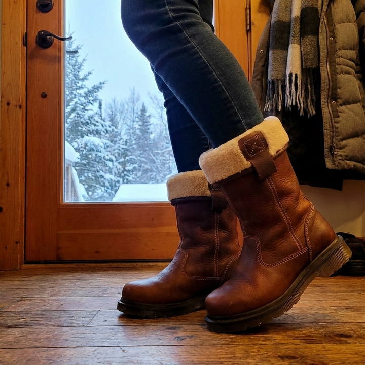 Easy wear slip-on women's winter ankle boots. Cozy, warm & stylish cold weather footwear essential.