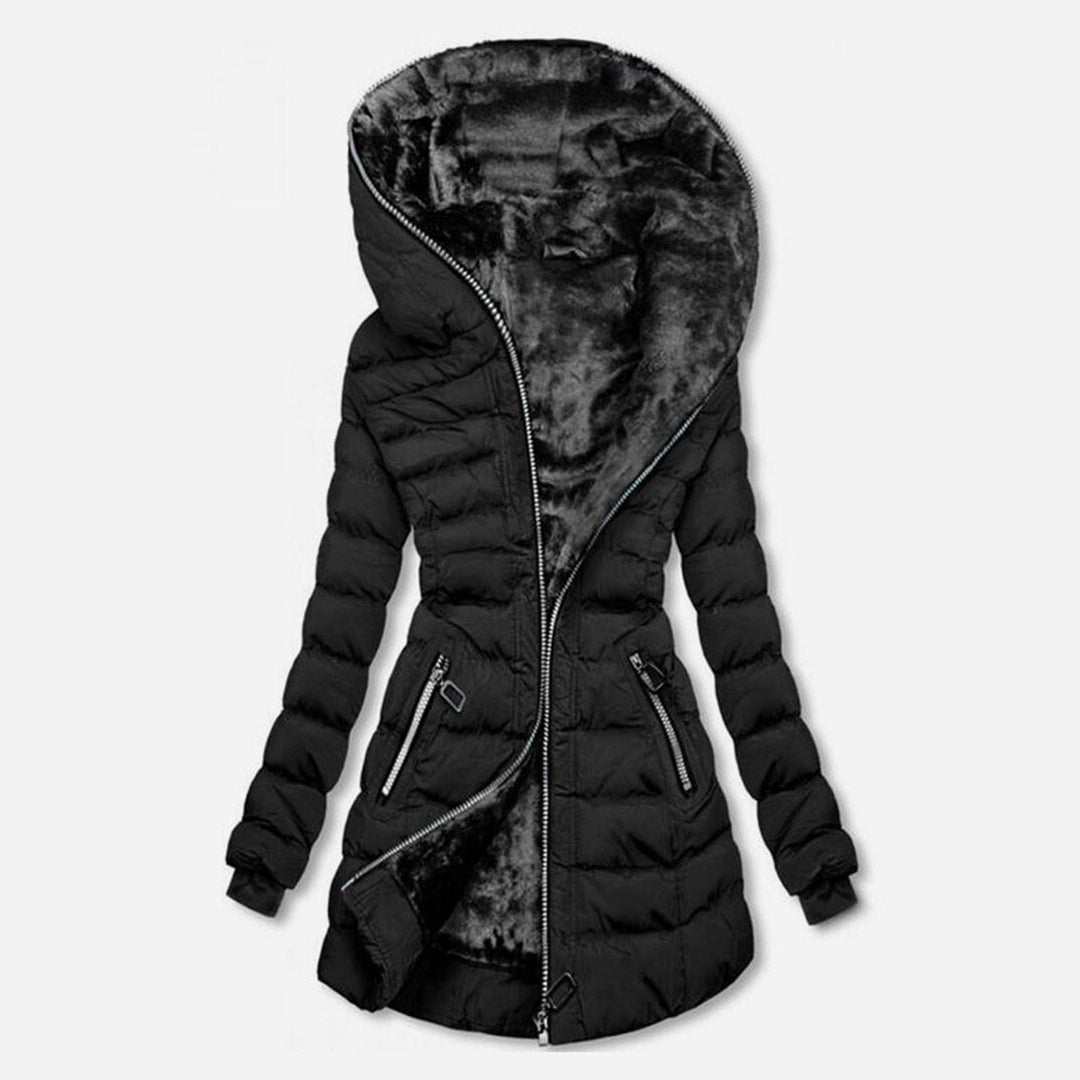 Stylish long winter coat for women, perfect warm outerwear for cold weather. Elegant & cozy fashion jacket.
