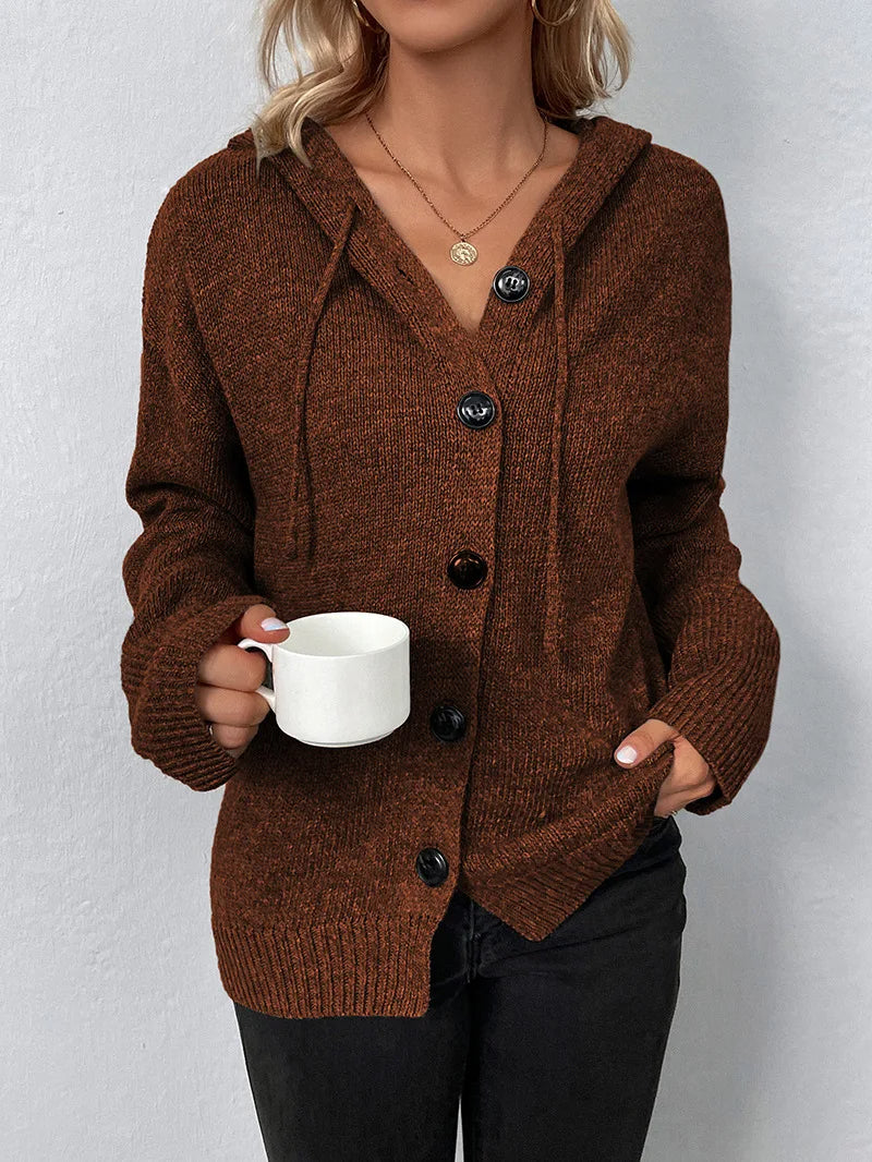 Women's cozy knit cardigan hoodie, lightweight and versatile for effortless style.