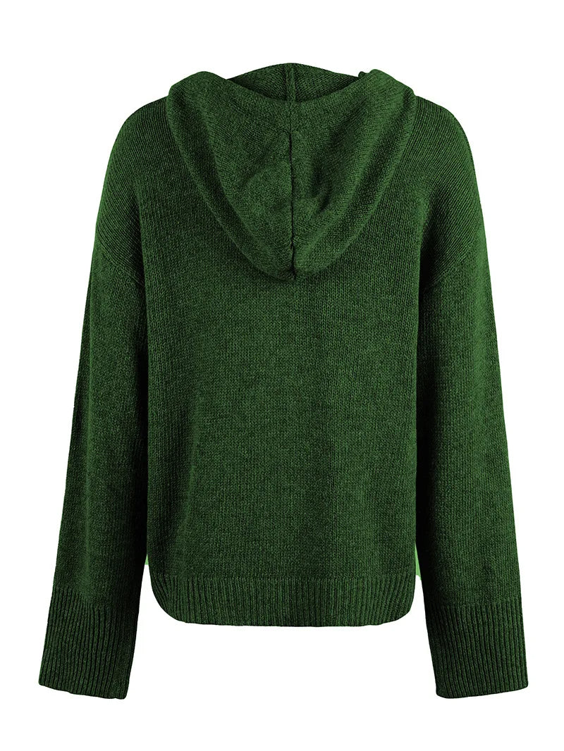 Stylish women's long sleeve hooded cardigan, perfect for a chic layered look.