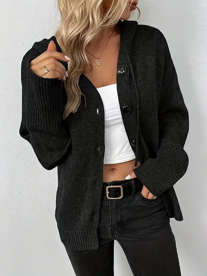 Comfortable women's weekender hoodie cardigan, perfect for layering and casual wear.