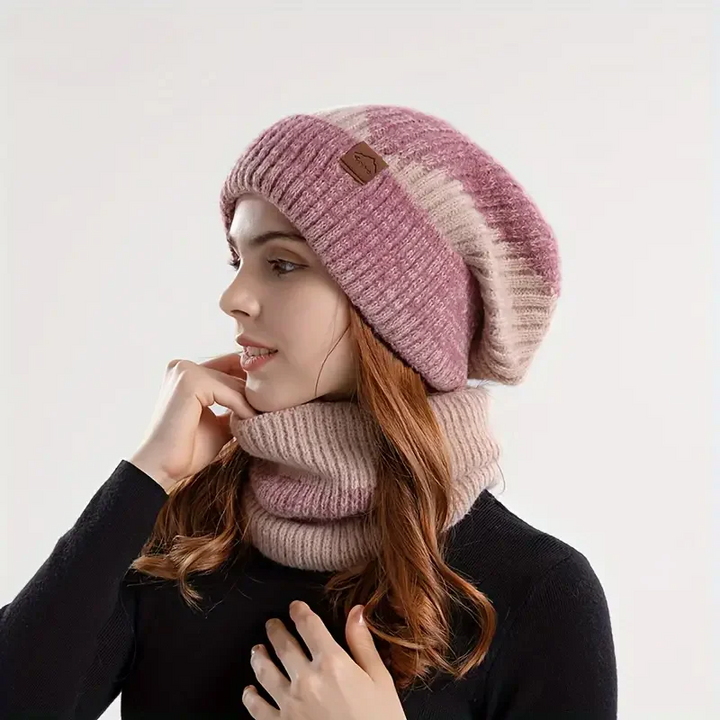 Stylish women's winter hat & scarf matching set provides ultimate cozy warmth and fashion.