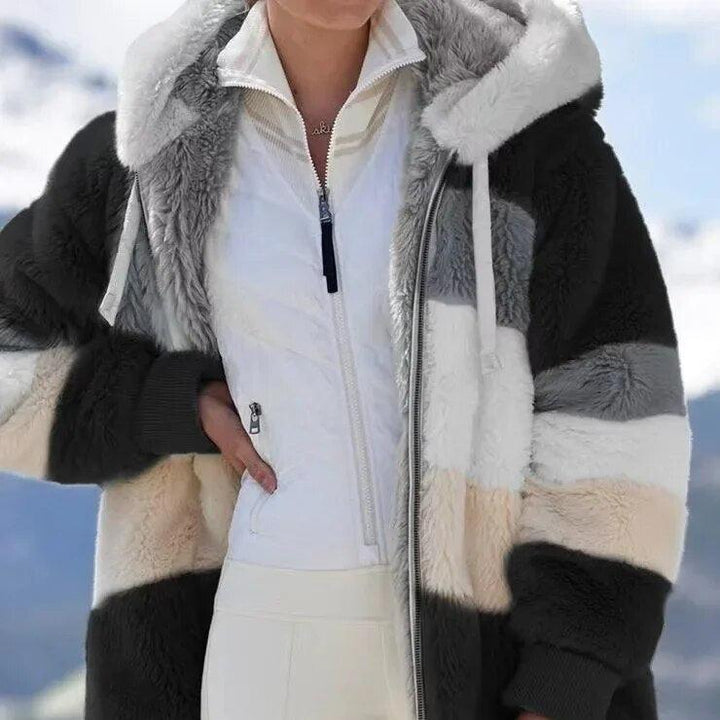 Stylish women's fashion jacket with hood & zipper, essential outerwear for everyday winter warmth.
