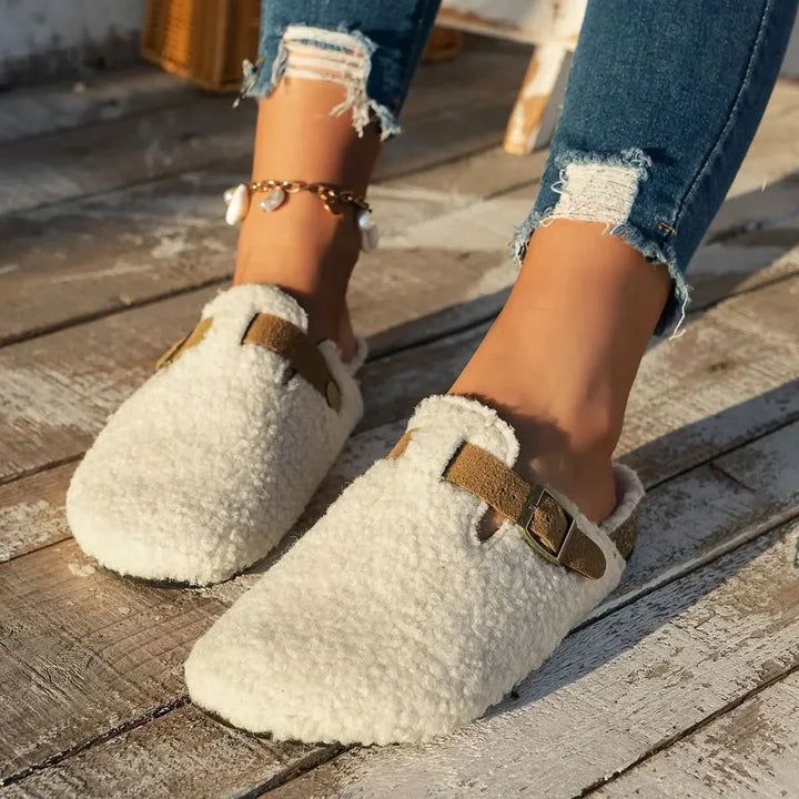 Plush women's winter mules, ultimate foot comfort with anti-slip sole. Perfect cozy slippers.