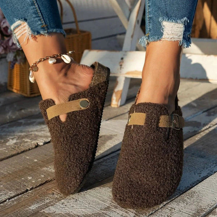 Comfortable women's winter mules, soft footwear for cozy home and casual winter wear.