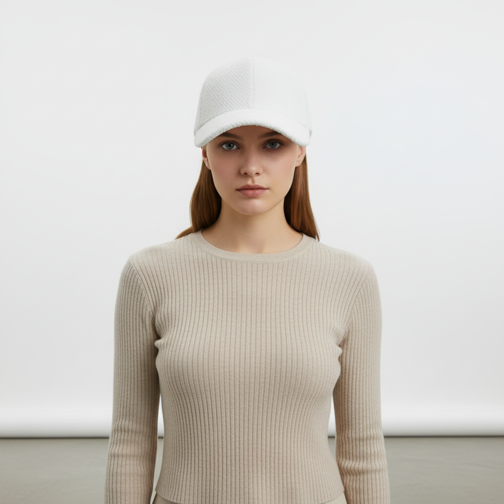 Side view of a women's baseball cap with faux fur lining, ideal warm headwear accessory
