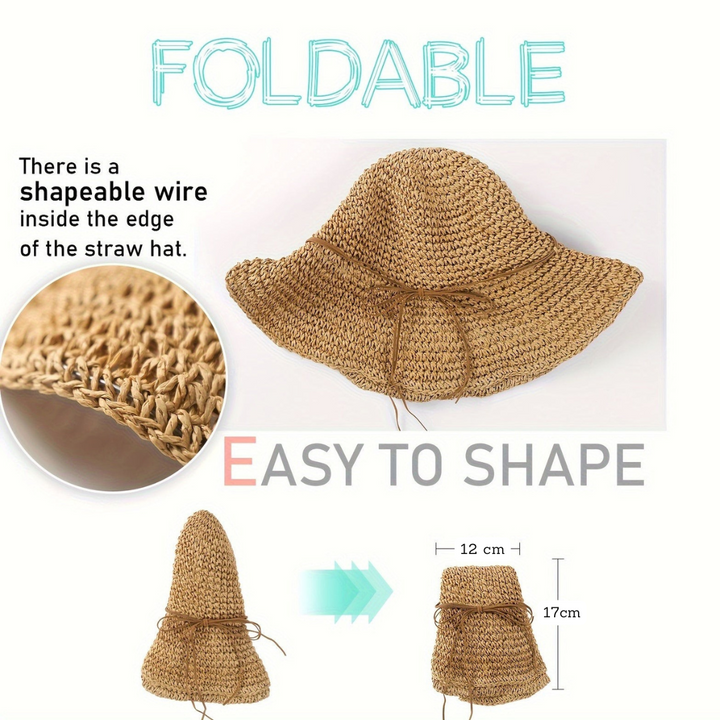 Hand-crocheted straw hat for women, featuring a chic boho design, great for summer sun protection.