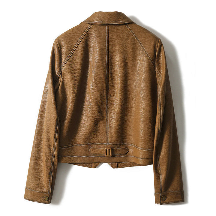Sophisticated women's cropped faux leather jacket. Modern outerwear, perfect for a chic look.