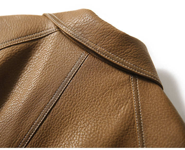 Women's versatile cropped faux leather jacket. Essential fashion outerwear for modern style.