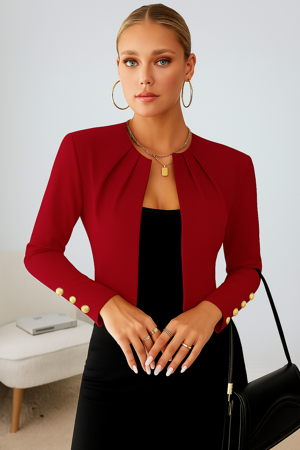 Versatile women's cropped blazer, tailored for elegant business and chic everyday fashion outfits.