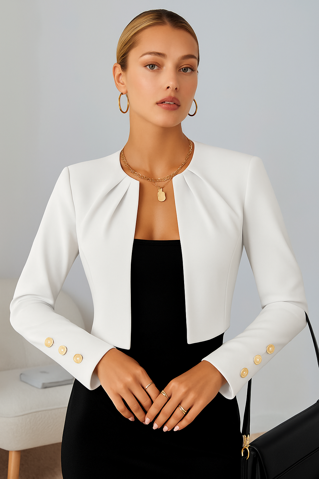 Denise women's cropped tailored blazer. Smart business jacket, ideal for office and stylish occasions.