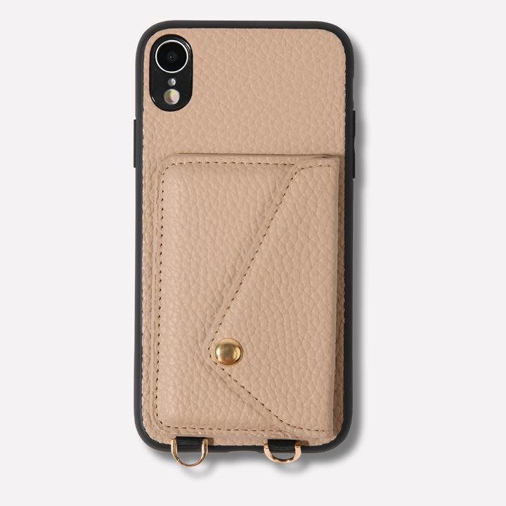 Hands-free women's crossbody phone case with card slots & adjustable lanyard. Ideal for daily use.
