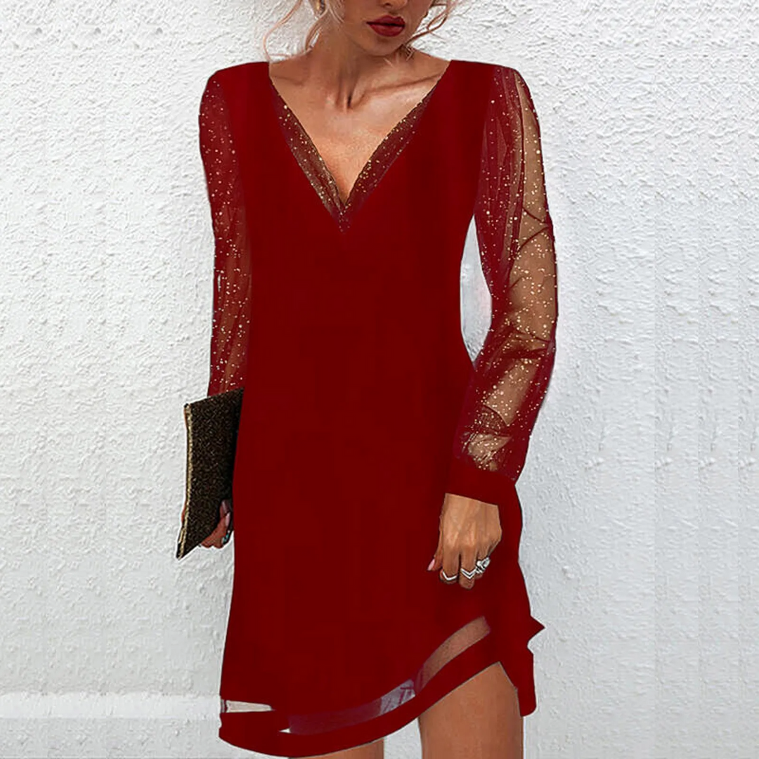 Women's Crystalie sleek V-neck dress, elegant & versatile for work or cocktail. Classic A-line style.