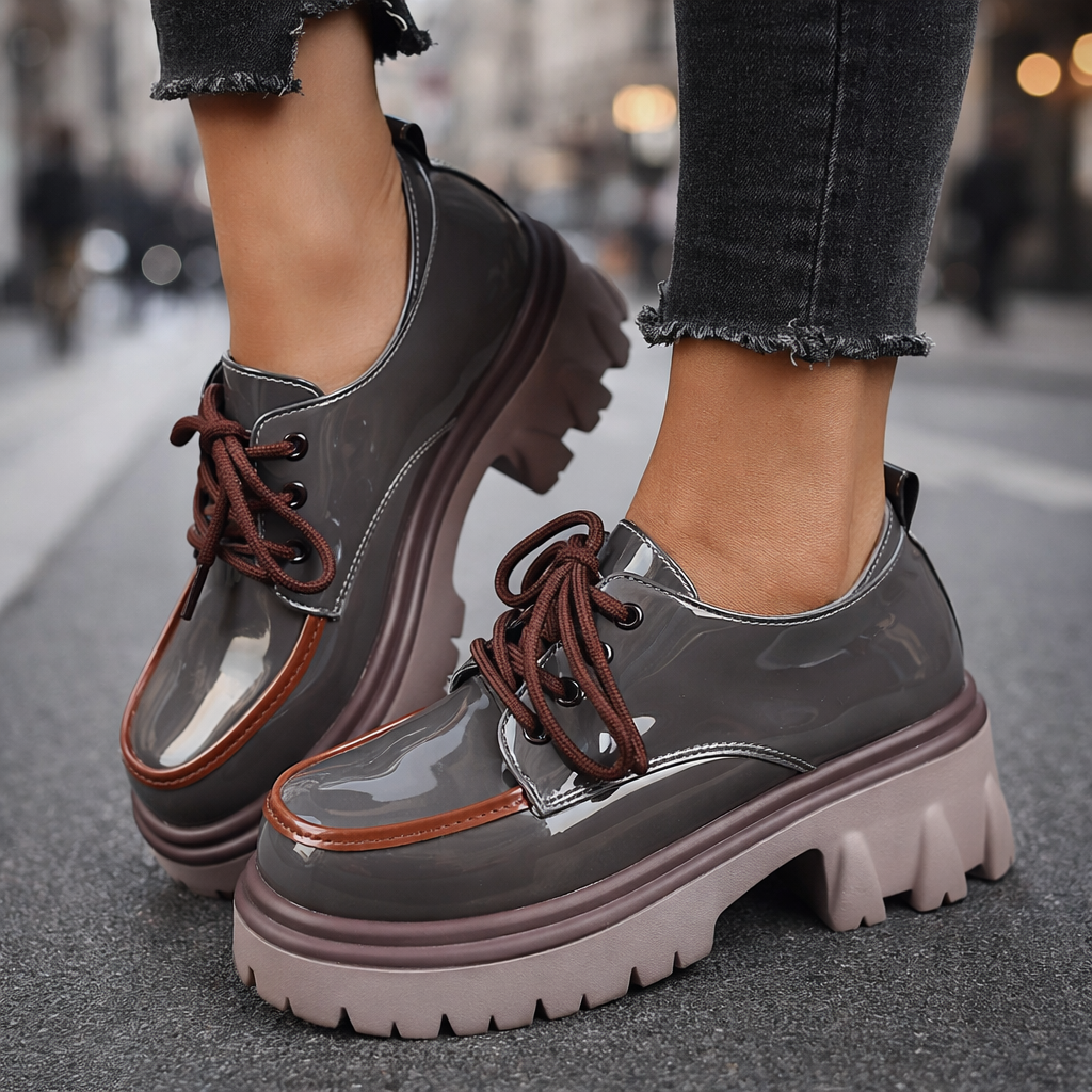 Women's cushioned lug platform shoes, offering everyday comfort & style with a chunky sole.