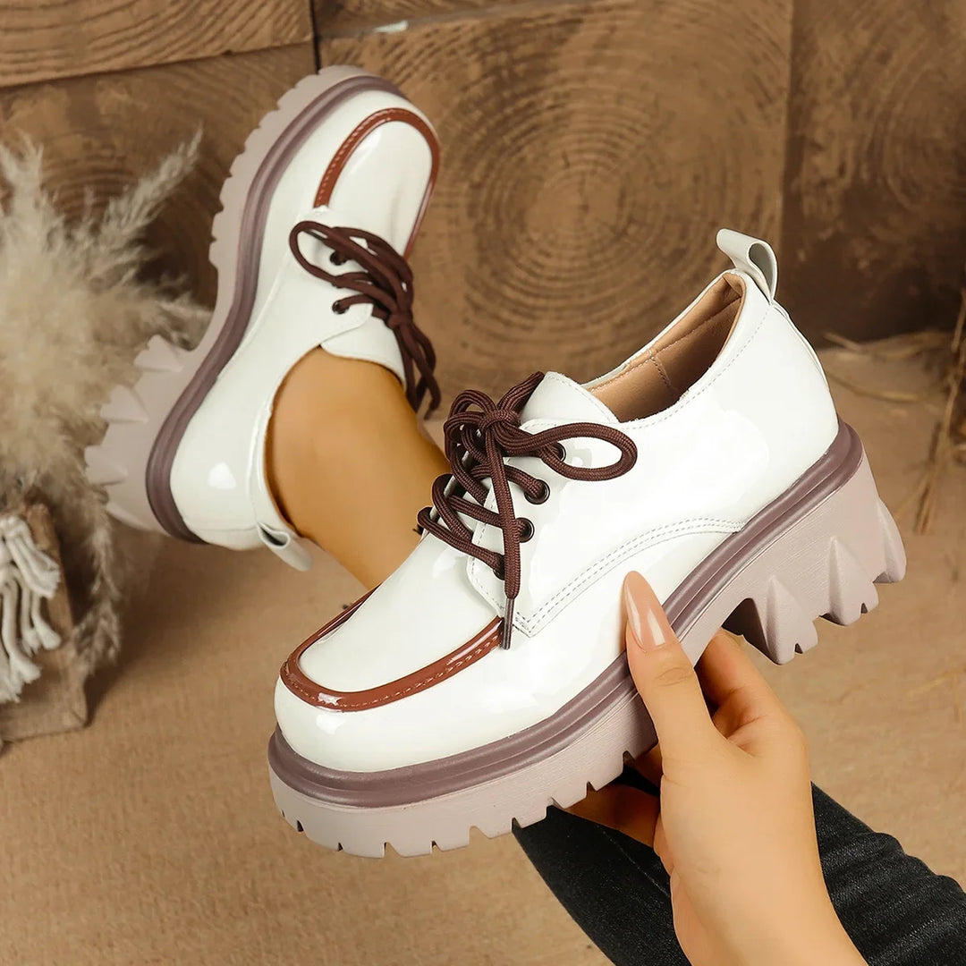 Women's cushioned lug platform shoes; a stylish lace-up design with a comfortable chunky sole.