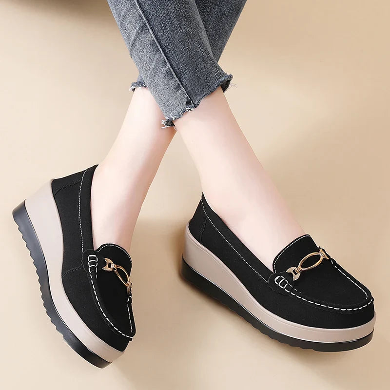 Casual women's platform loafers. Chic slip-on footwear, cushioned for ultimate comfort and a subtle lift.