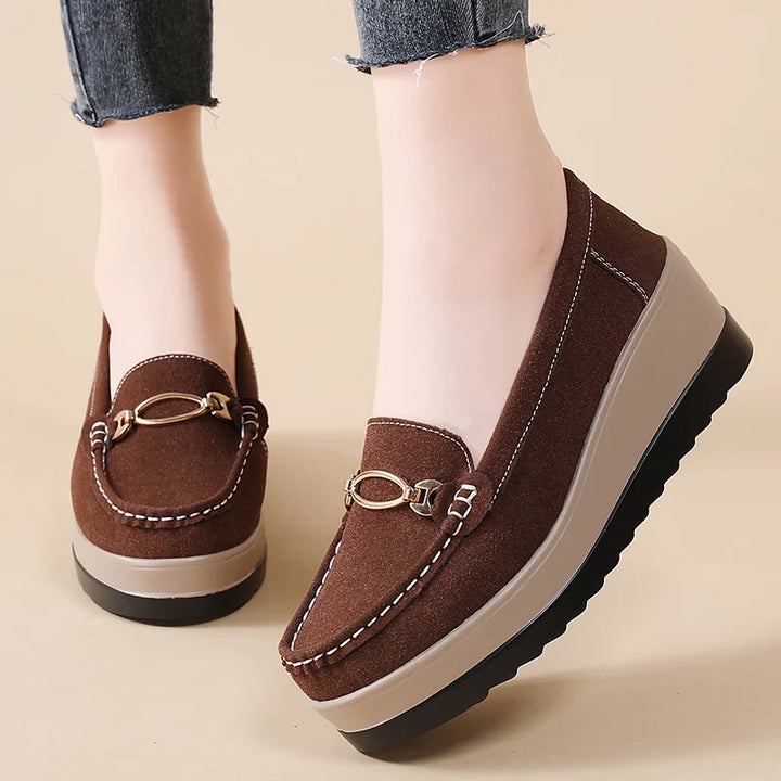 Orthopedic women's loafers. Cushioned platform slip-ons, designed for comfort and stylish everyday wear.