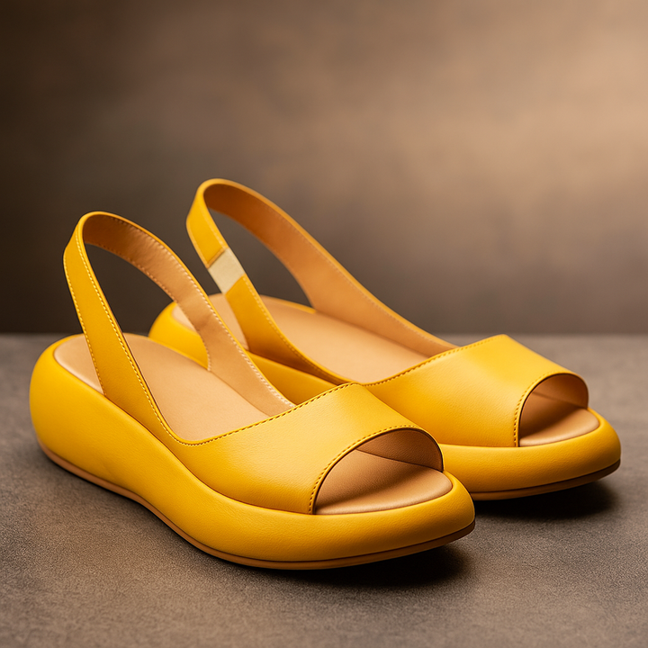 Women's cushioned slingback wedge sandals in a versatile color, perfect for comfortable summer wear.