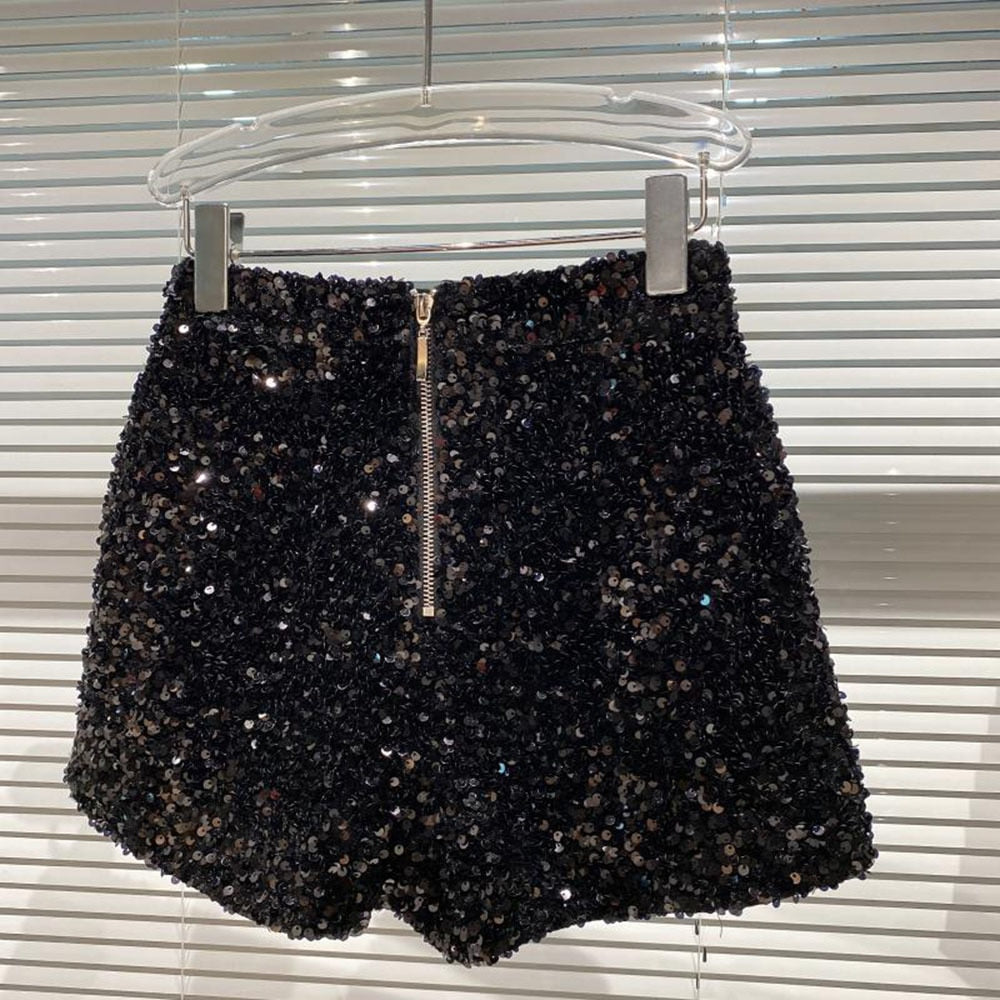 Dazzling women's high waist bling shorts, featuring all-over sparkle for a glamorous party or summer night out.