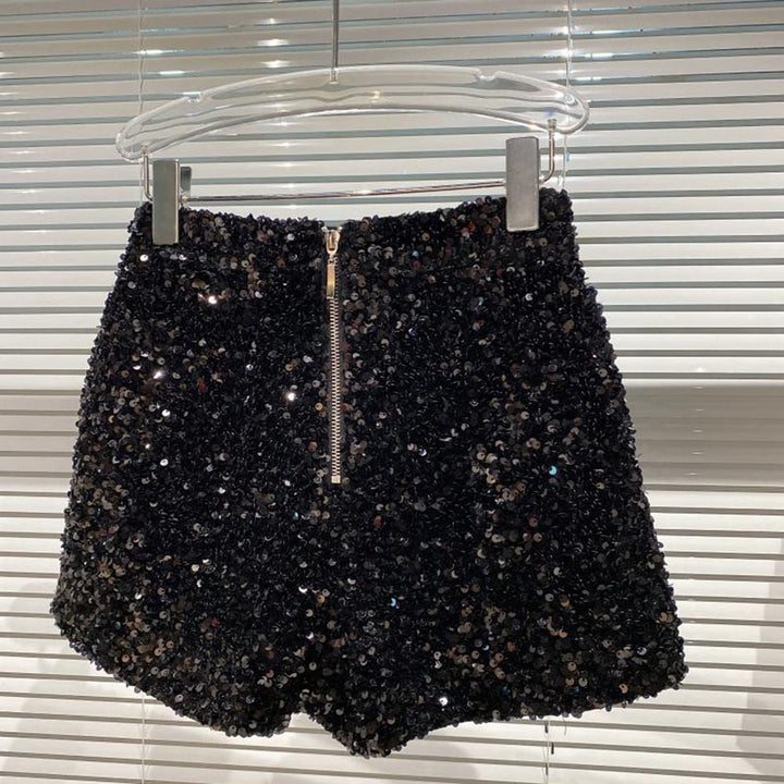 Dazzling women's high waist bling shorts, featuring all-over sparkle for a glamorous party or summer night out.