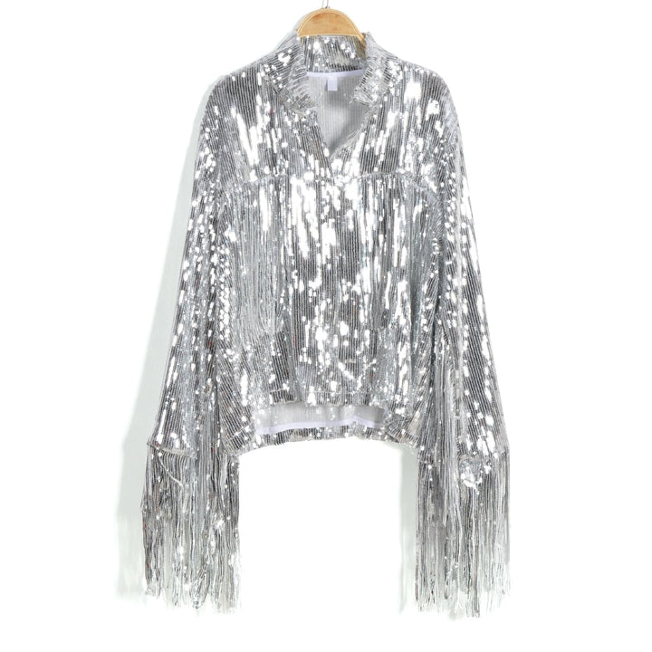 Women's dazzling retro reflective sequin jacket. Perfect unique fashion outerwear for party & festival wear.