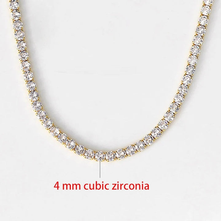 Shimmering stainless steel women's tennis necklace featuring a continuous line of dazzling rhinestones.