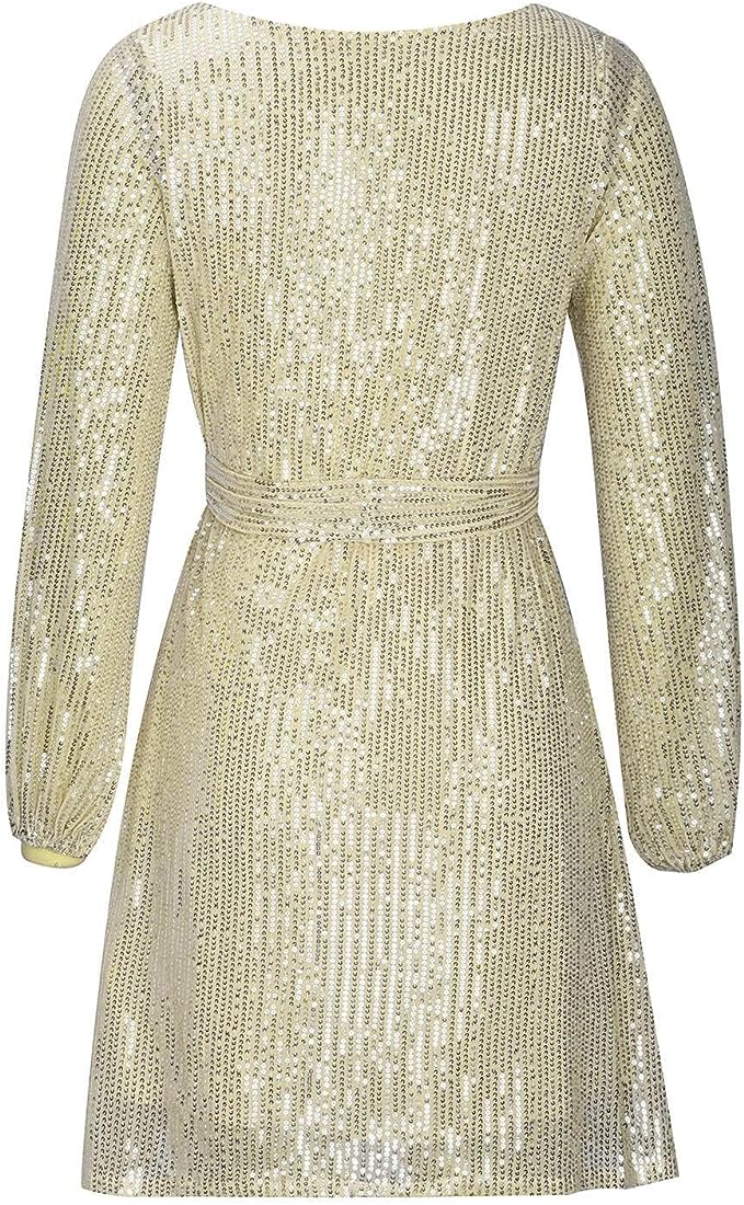 Glamorous women's long sleeve sequin mini dress, perfect for festive parties, evening events, & shine.