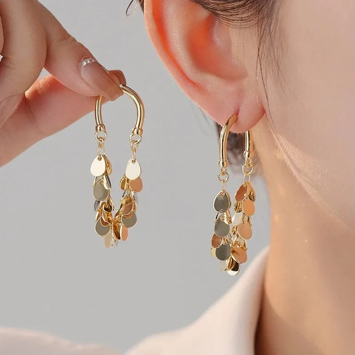 Long sequin tassel earrings, shimmering dangle design, a glamorous addition to women's jewelry collection.