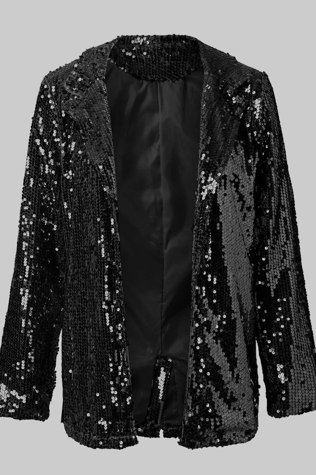 Fashionable women's sparkly blazer, sleek cut for glamorous evenings & special occasion wear.