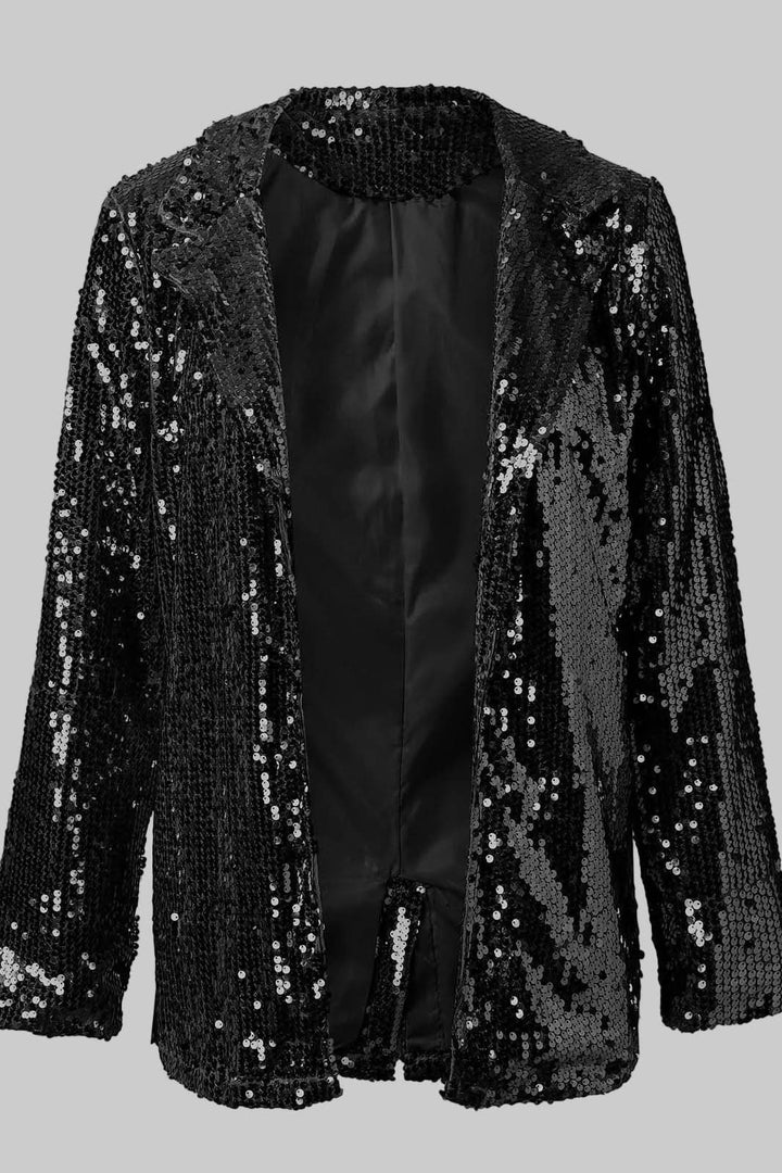 Fashionable women's sparkly blazer, sleek cut for glamorous evenings & special occasion wear.