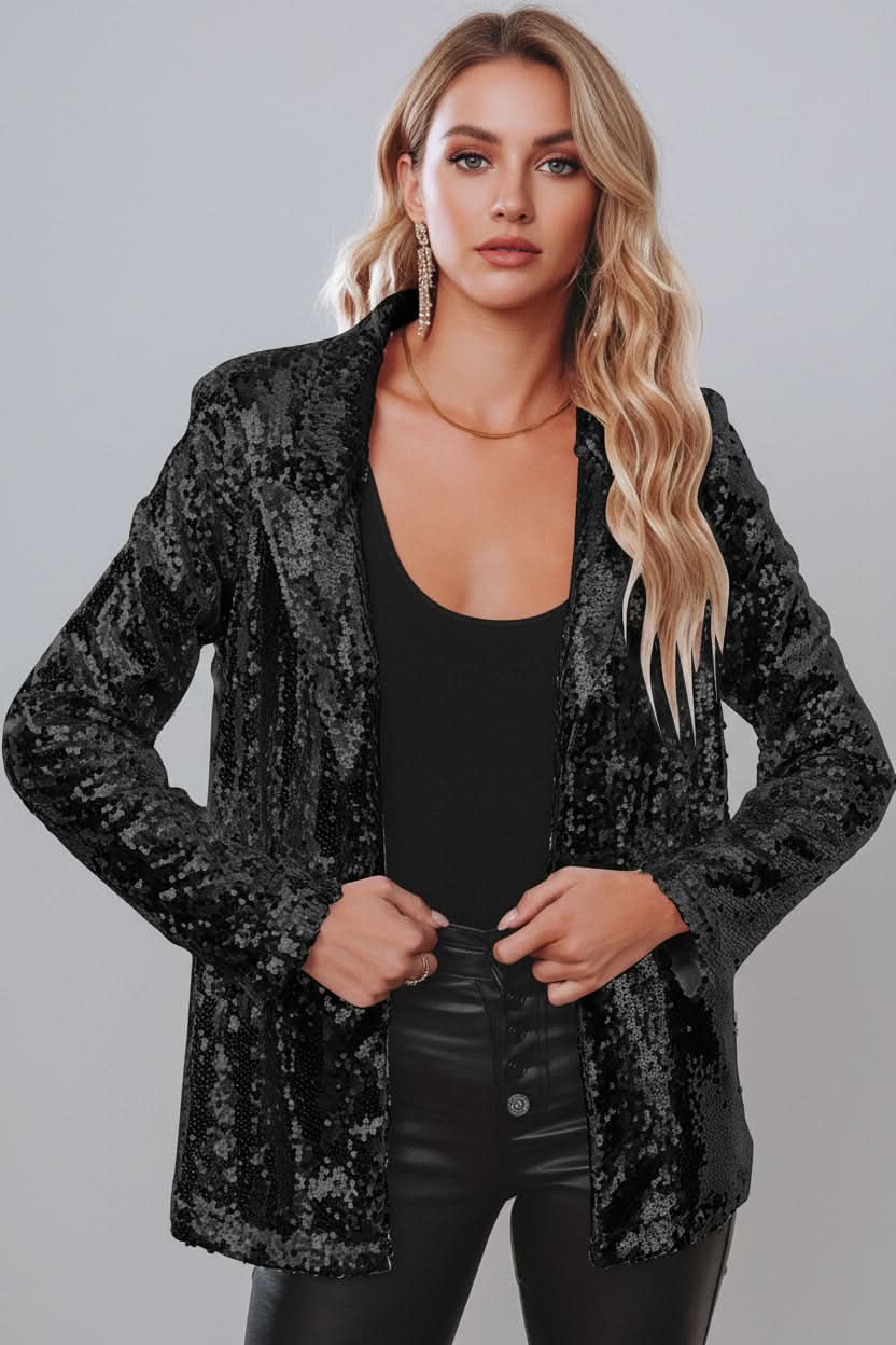 Dazzling women's shimmering blazer, creates a glamorous, stylish party outfit statement.