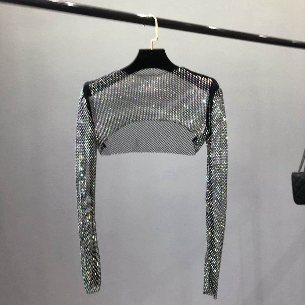 Elegant women's dazzling net party top, ideal for a glamorous night out.