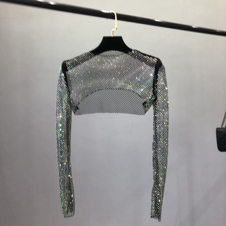 Elegant women's dazzling net party top, ideal for a glamorous night out.