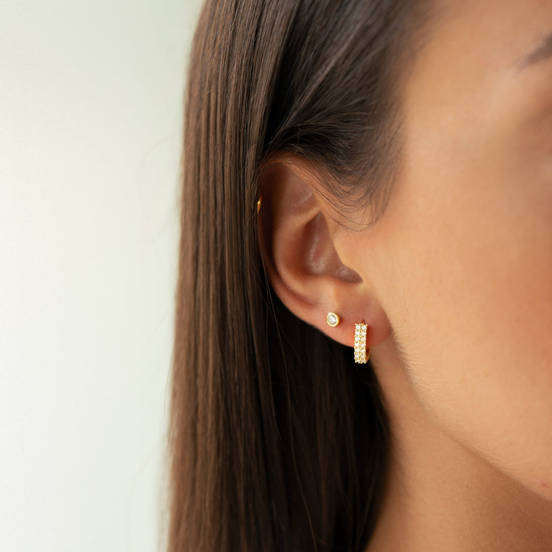 Sterling silver delicate circle stud earrings with brilliant zirconia, women's minimalist jewelry.