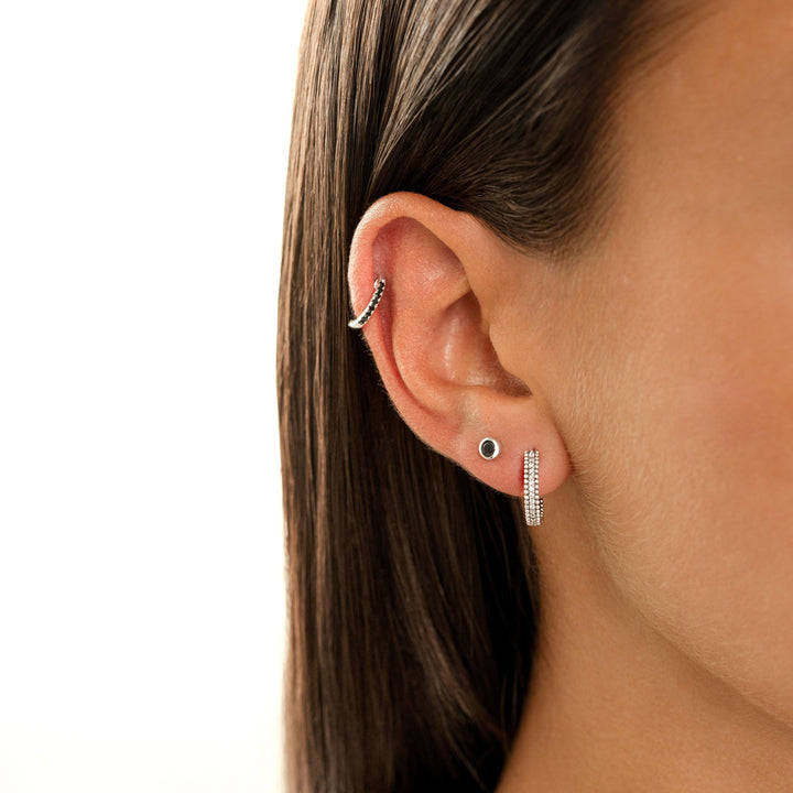 Delicate zirconia circle earrings, sterling silver women's studs, elegant everyday jewelry.