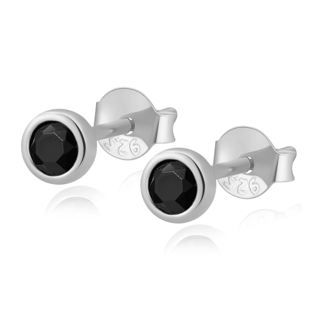 Sparkling zirconia circle stud earrings, women's delicate sterling silver minimalist jewelry.