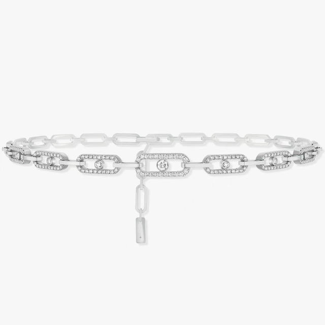 Women's Diamond Fusion choker necklace with multi-diamond ring design, elegant white gold finish statement jewelry.