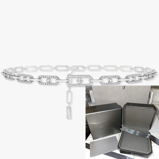 Elegant Women's Diamond Fusion choker, multi-diamond ring, sterling silver with white gold finish. Perfect statement piece.
