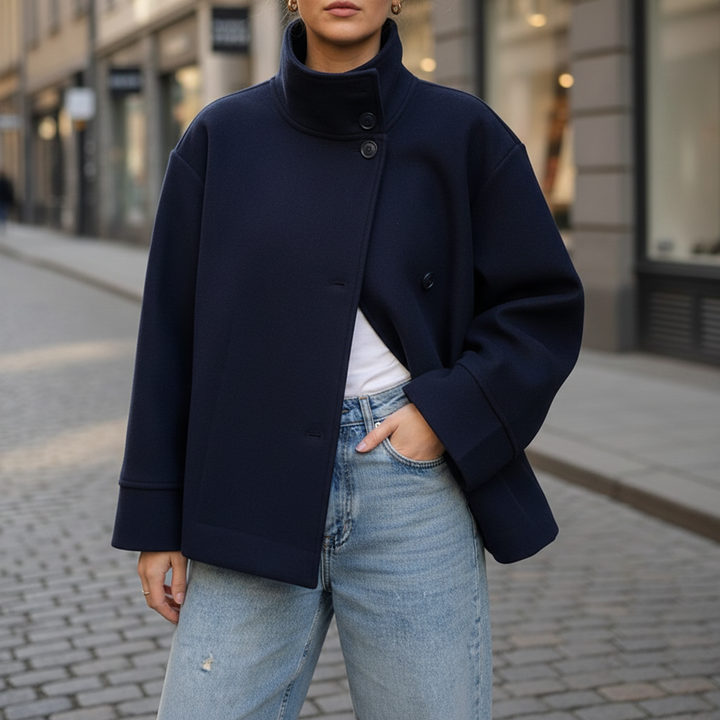 Women's double-breasted short coat, Audrey style, perfect for fall fashion and casual wear