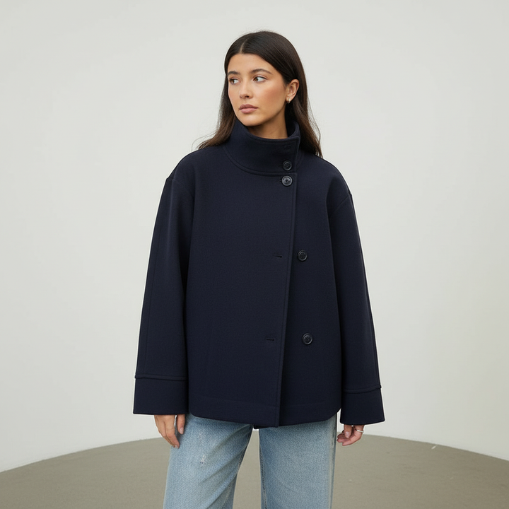 Lined women's winter coat, double-breasted design, offering classic style and warmth