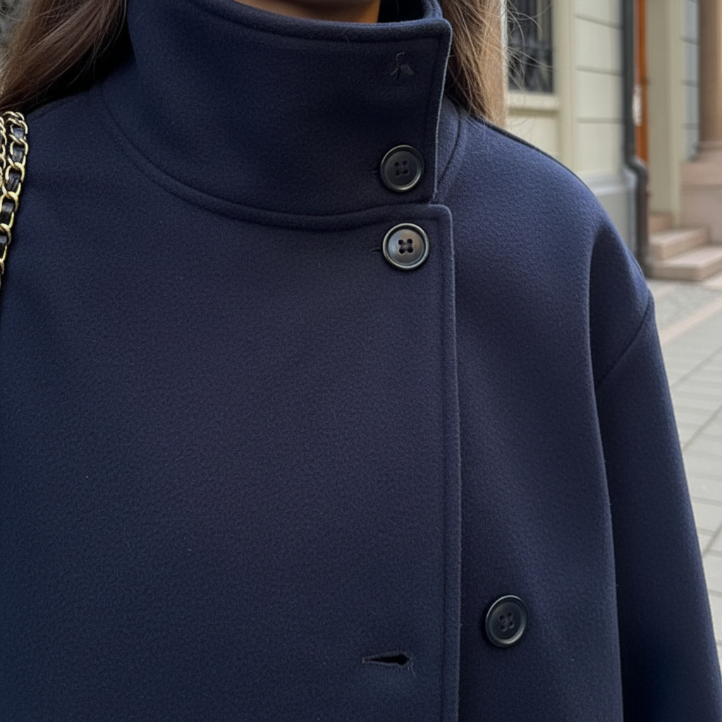 Audrey-style short coat for women, double-breasted and lined, a versatile outerwear choice