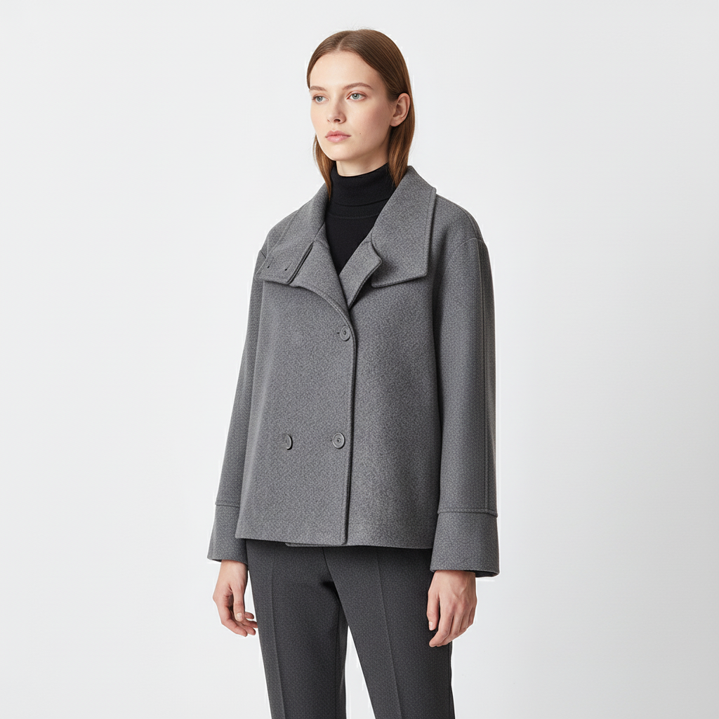 Casual double-breasted short coat for women, lined and warm, a timeless and stylish design