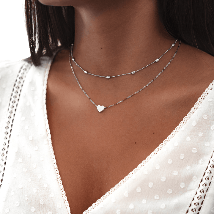 Women's double chain love necklace, sterling silver with gold plating, delicate and elegant jewelry.