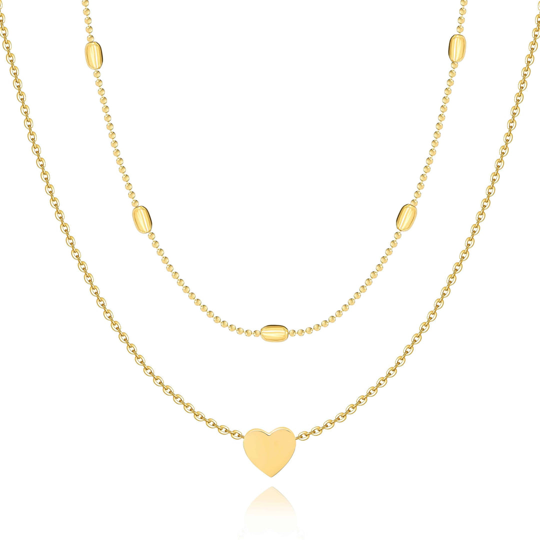 Gold plated sterling silver double chain love necklace for women, elegant & adjustable fashion jewelry piece.