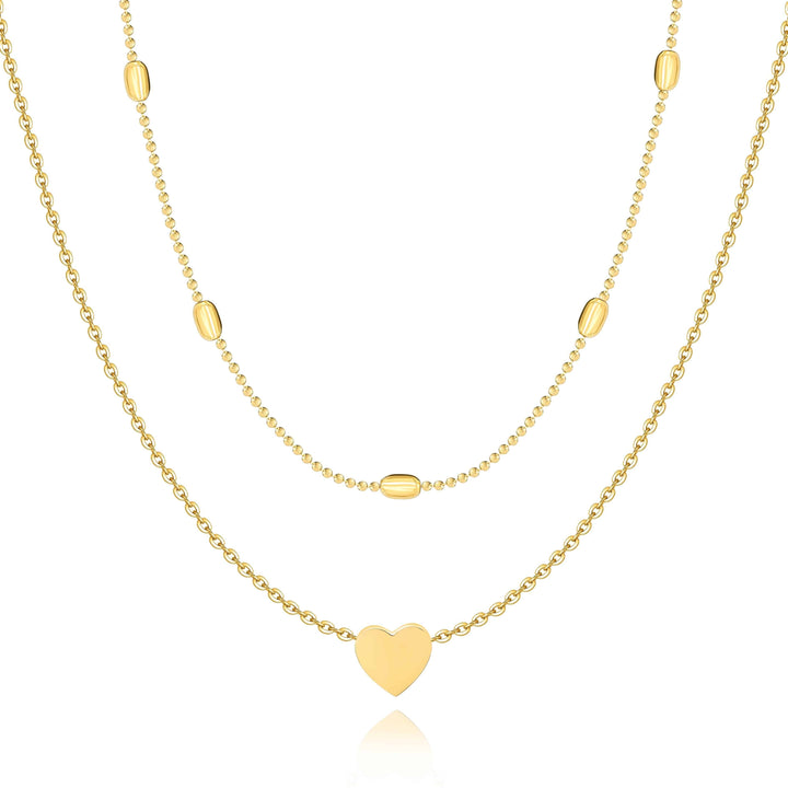 Gold plated sterling silver double chain love necklace for women, elegant & adjustable fashion jewelry piece.